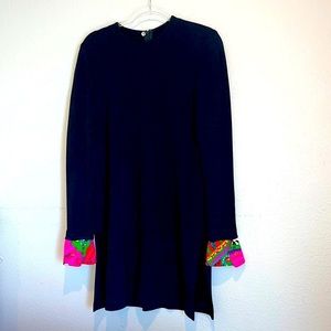 Vintage MOD Louis Feraud dress sz S/M jeweltone longsleeve vtg rare paisley cuff